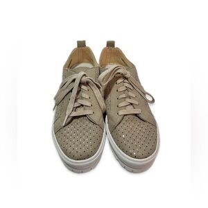 Patrizia Tan Suede Sneakers Women’s Size 7 Lace Up Shimmer Accents White Sole